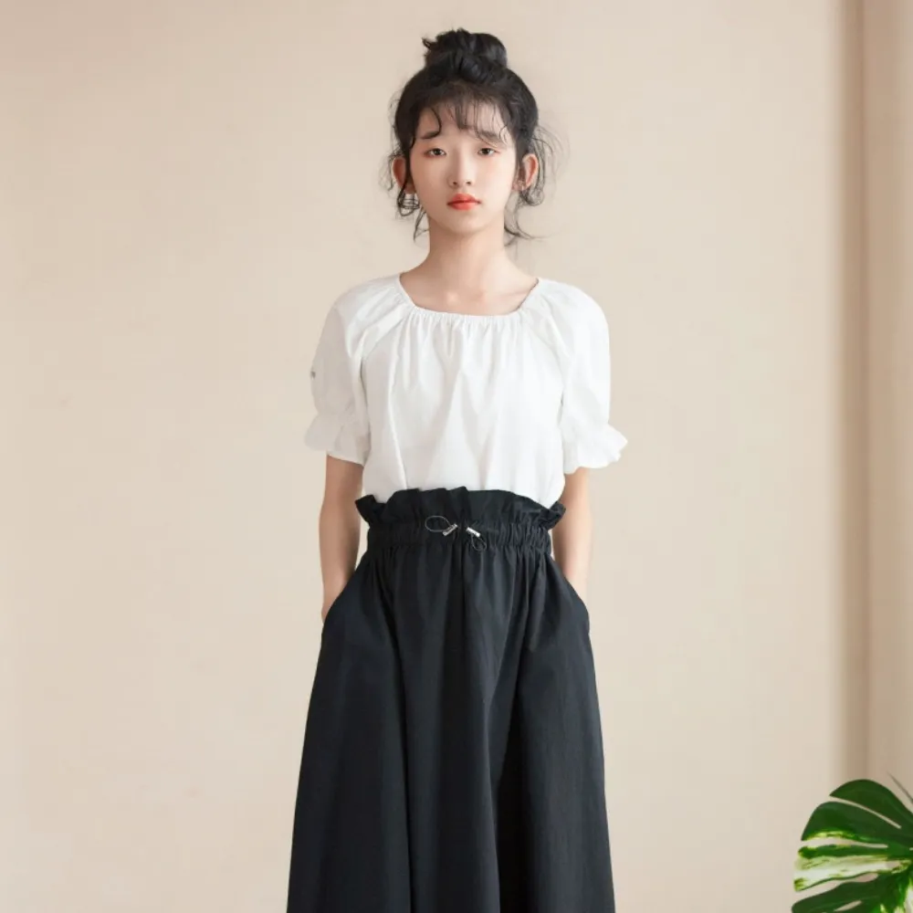 方领上衣/ 荷叶腰设计半裙 Square Elegance Blouse/ Classic Paperbag Waist Midi Skirt