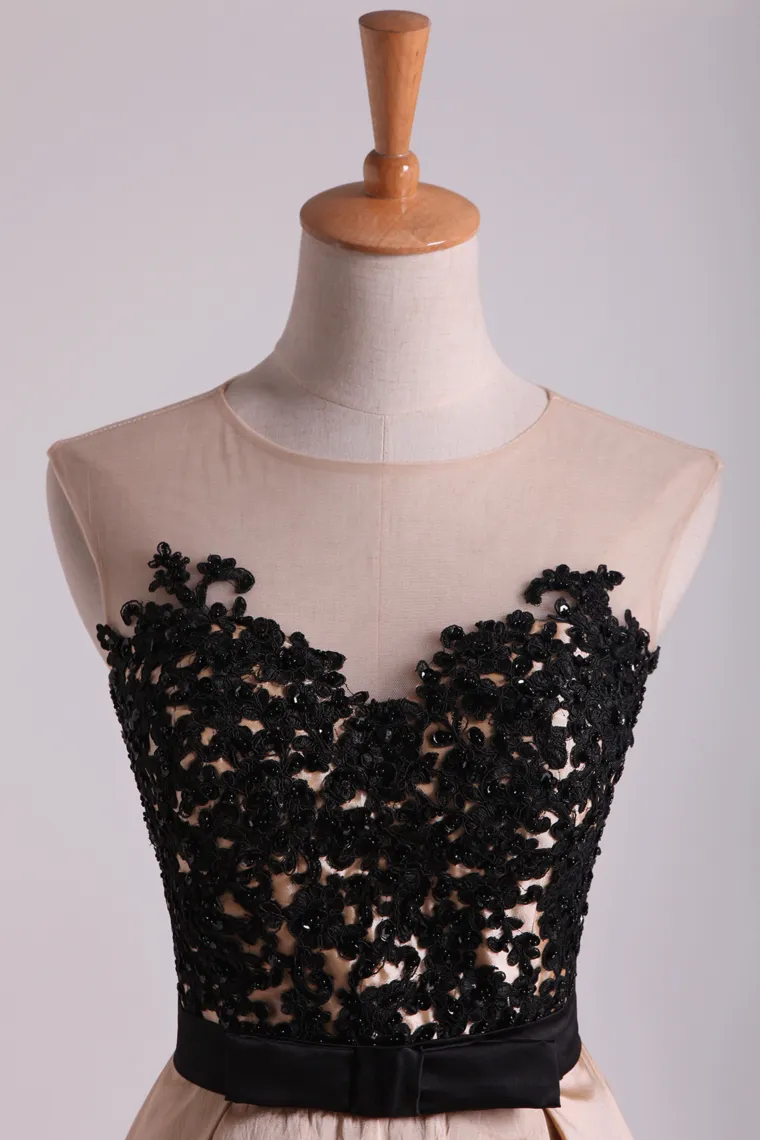 2024 Asymmetrical Bateau Prom Dresses Taffeta With Applique And Sash