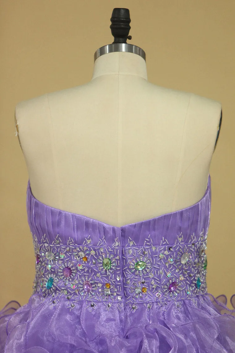2024 Asymmetrical Prom Dresses Sweetheart Organza With Beads And Ruffles A Line