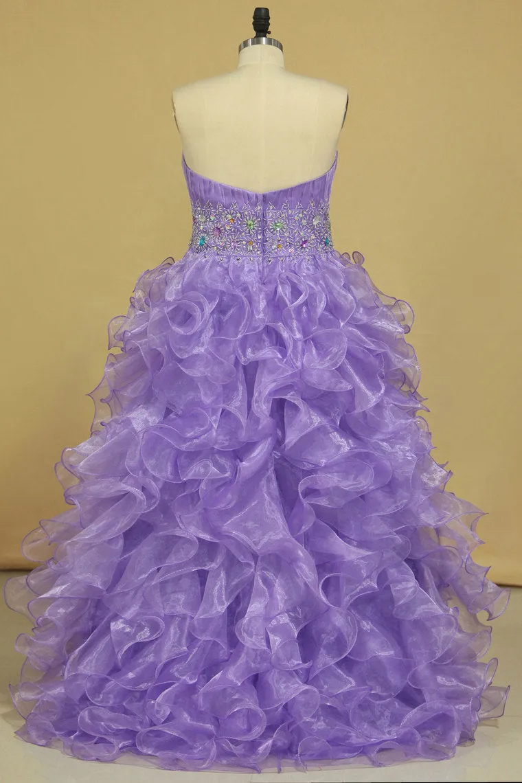 2024 Asymmetrical Prom Dresses Sweetheart Organza With Beads And Ruffles A Line