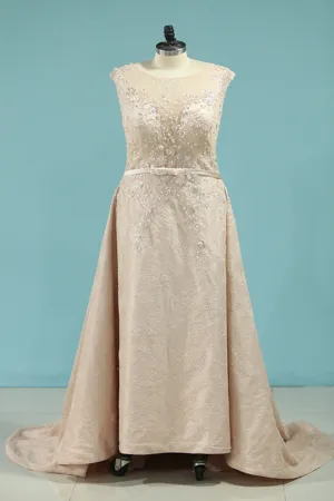 2024 Asymmetrical Scoop Prom Dresses A Line Lace With Beads And Sash