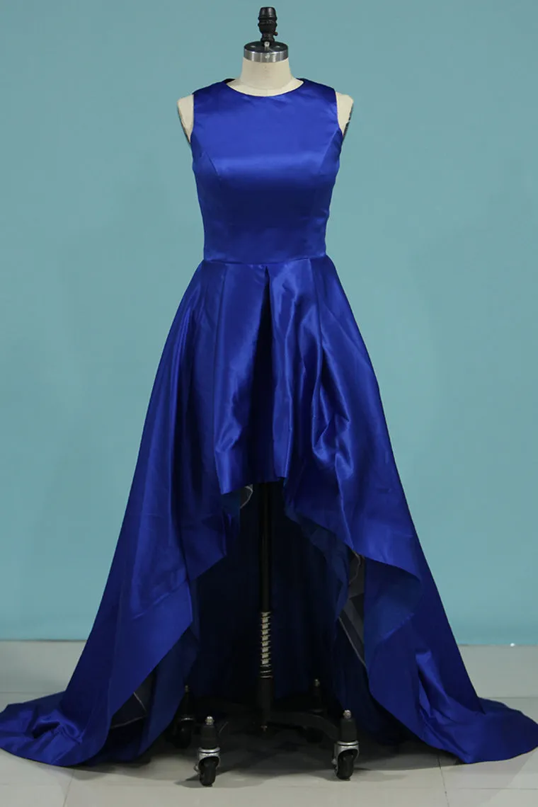 2024 Asymmetrical Scoop Prom Dresses A Line Satin Zipper Up