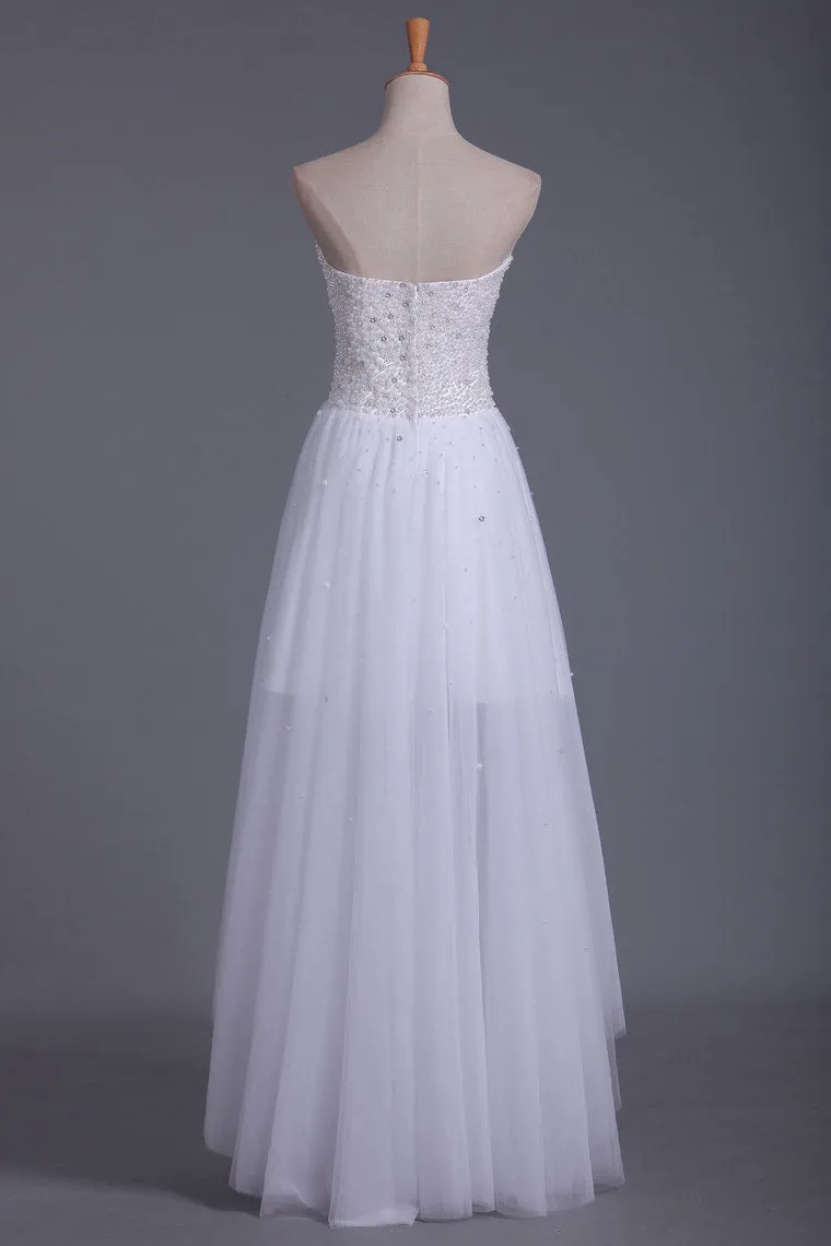 2024 Asymmetrical Sweetheart Beaded Bodice Prom Dresses A Line Tulle