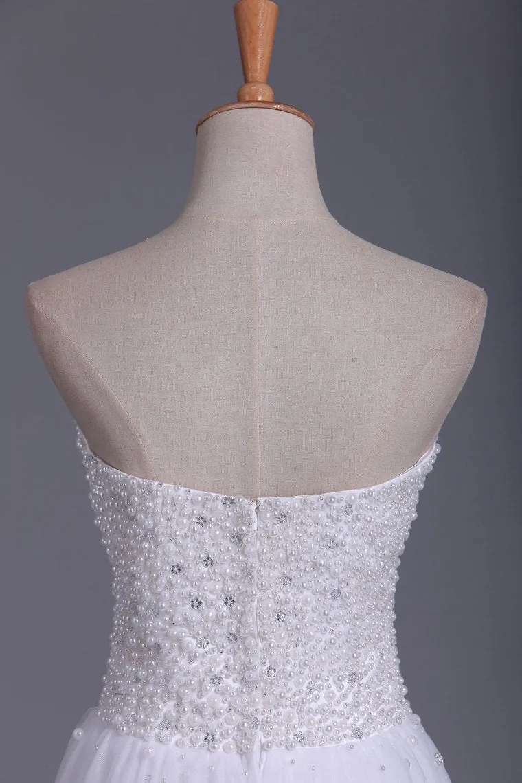 2024 Asymmetrical Sweetheart Beaded Bodice Prom Dresses A Line Tulle