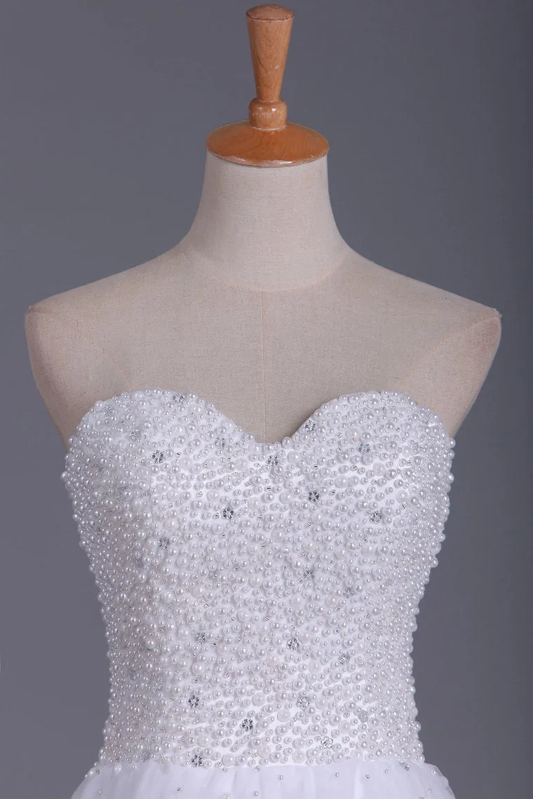 2024 Asymmetrical Sweetheart Beaded Bodice Prom Dresses A Line Tulle