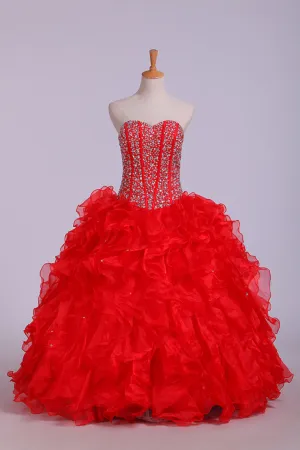 2024 Ball Gown Sweetheart Organza Floor Length Quinceanera Dresses