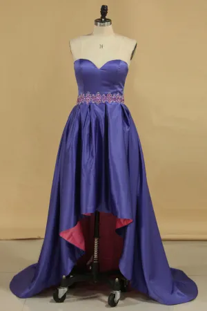 2024 Bicolor Sweetheart With Beads Prom Dresses Satin Asymmetrical