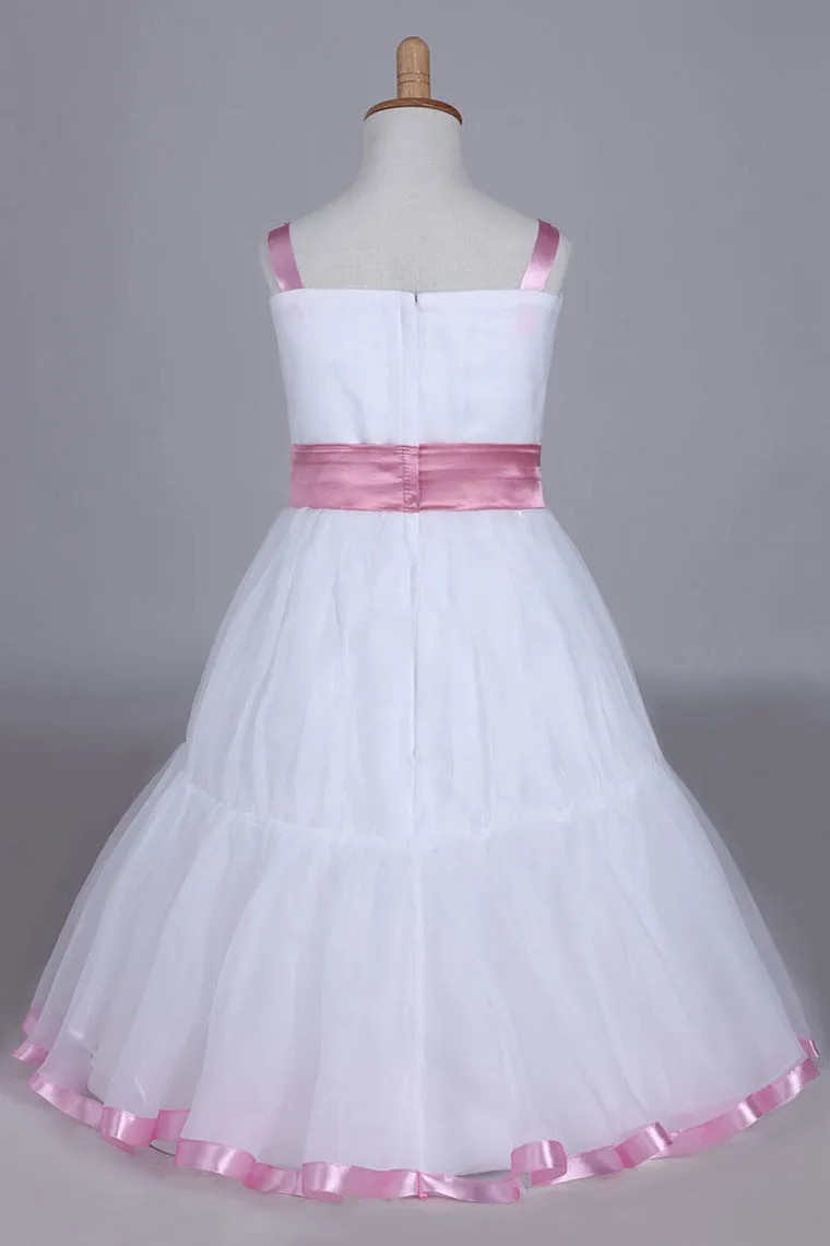 2024 Flower Girl Dresses A-Line Straps Tea Length Organza