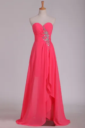 2024 Prom Dresses Sheath/Column Sweetheart Asymmetrical With Beading Chiffon