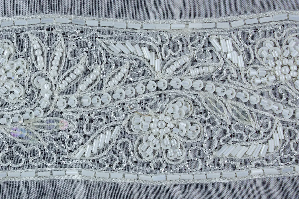 4" Romantic Off-White Silver Beaded, Sequined & Pearled Lace Trim