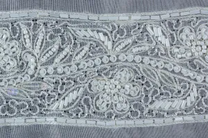 4" Romantic Off-White Silver Beaded, Sequined & Pearled Lace Trim