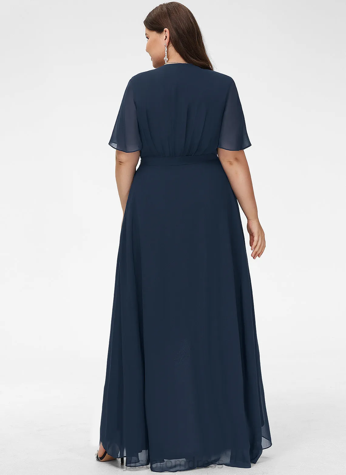 A-Line Embellishment Fabric Neckline Bow(s) Asymmetrical V-neck Silhouette Pleated Length Marilyn V-Neck Bridesmaid Dresses