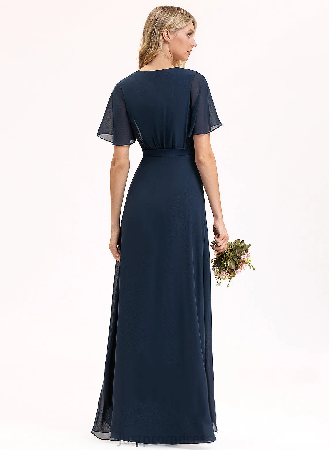A-Line Embellishment Fabric Neckline Bow(s) Asymmetrical V-neck Silhouette Pleated Length Marilyn V-Neck Bridesmaid Dresses