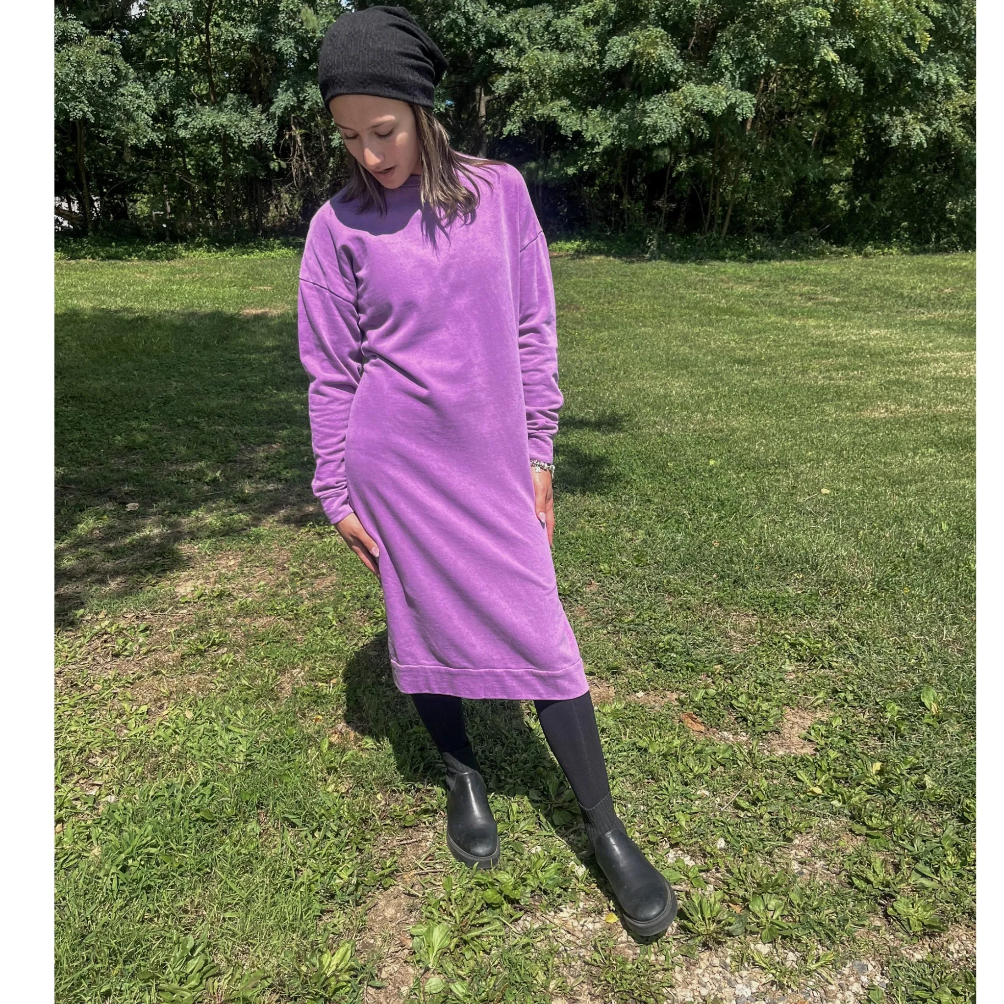 Acid Wash Sweatshirt Dress Purple
