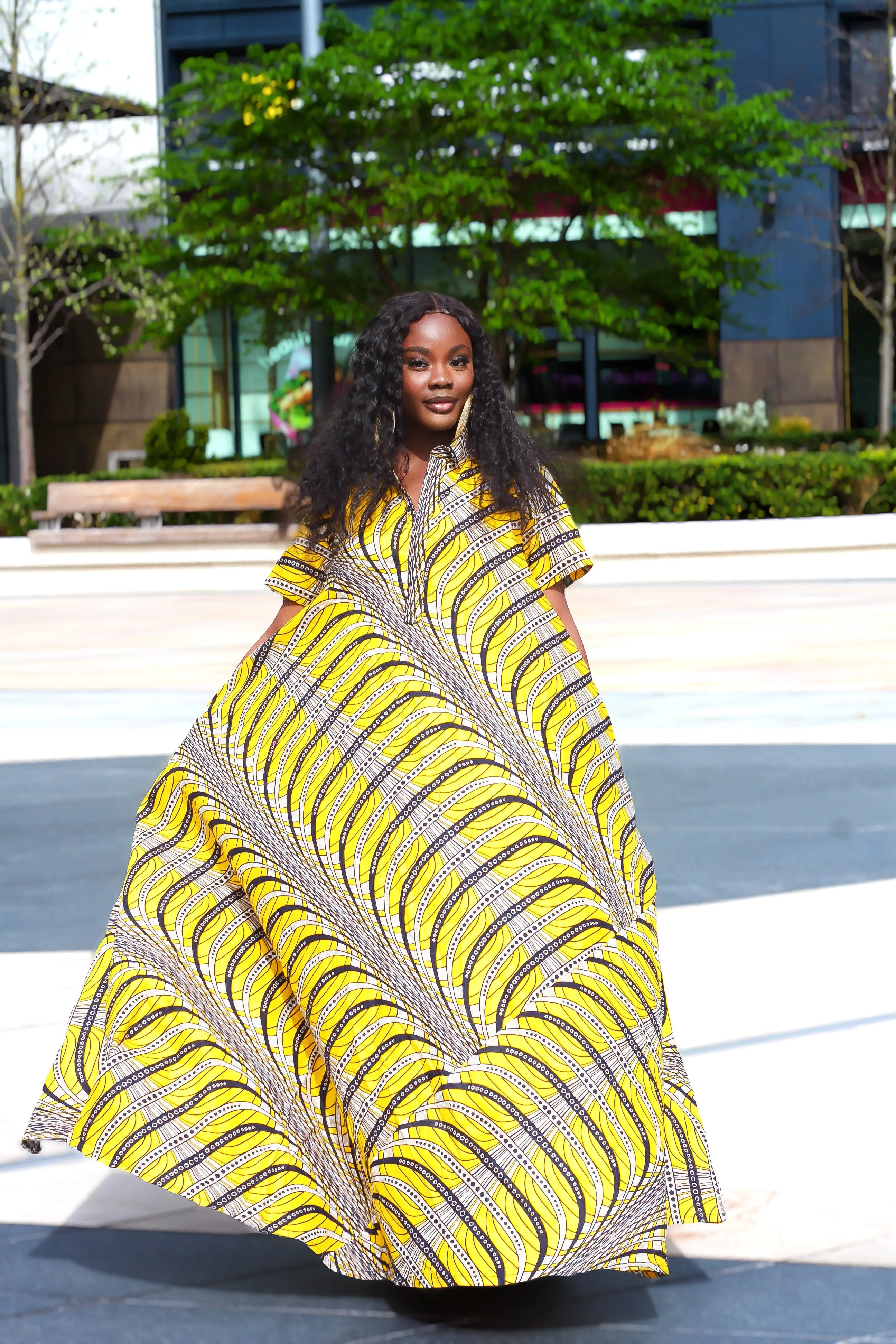 African Print Yellow Shirt Maxi Dress - Amirah