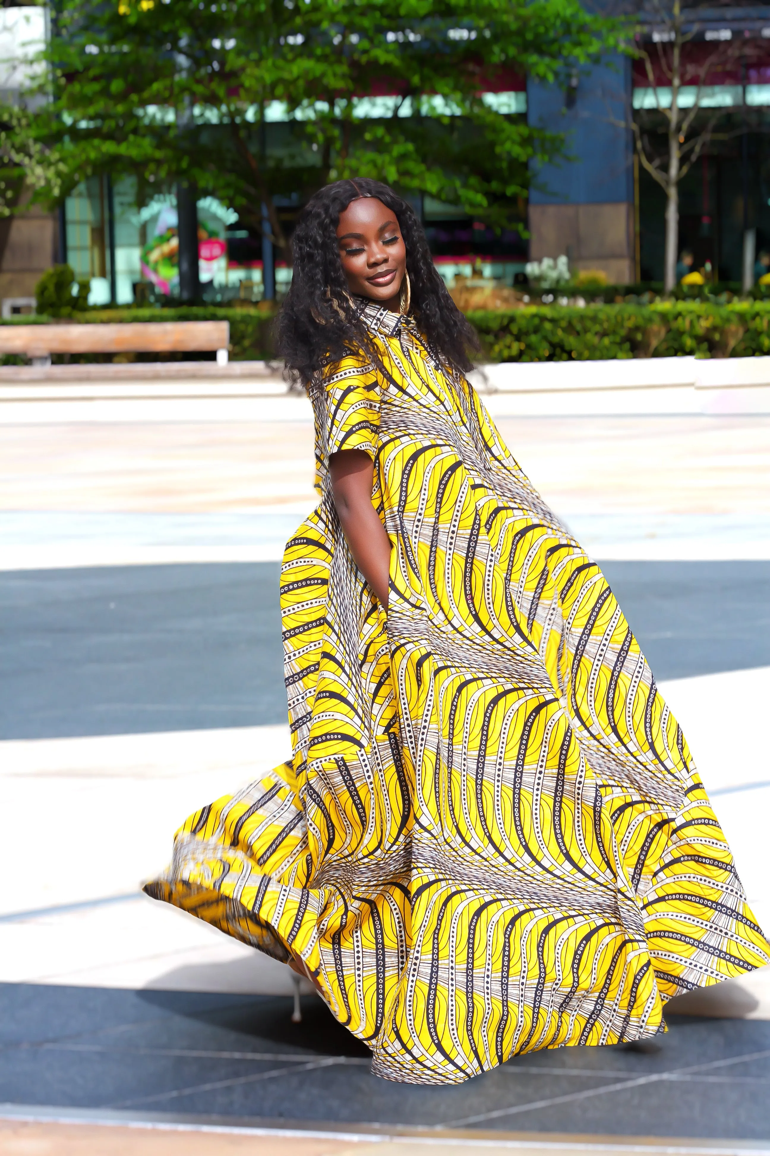 African Print Yellow Shirt Maxi Dress - Amirah