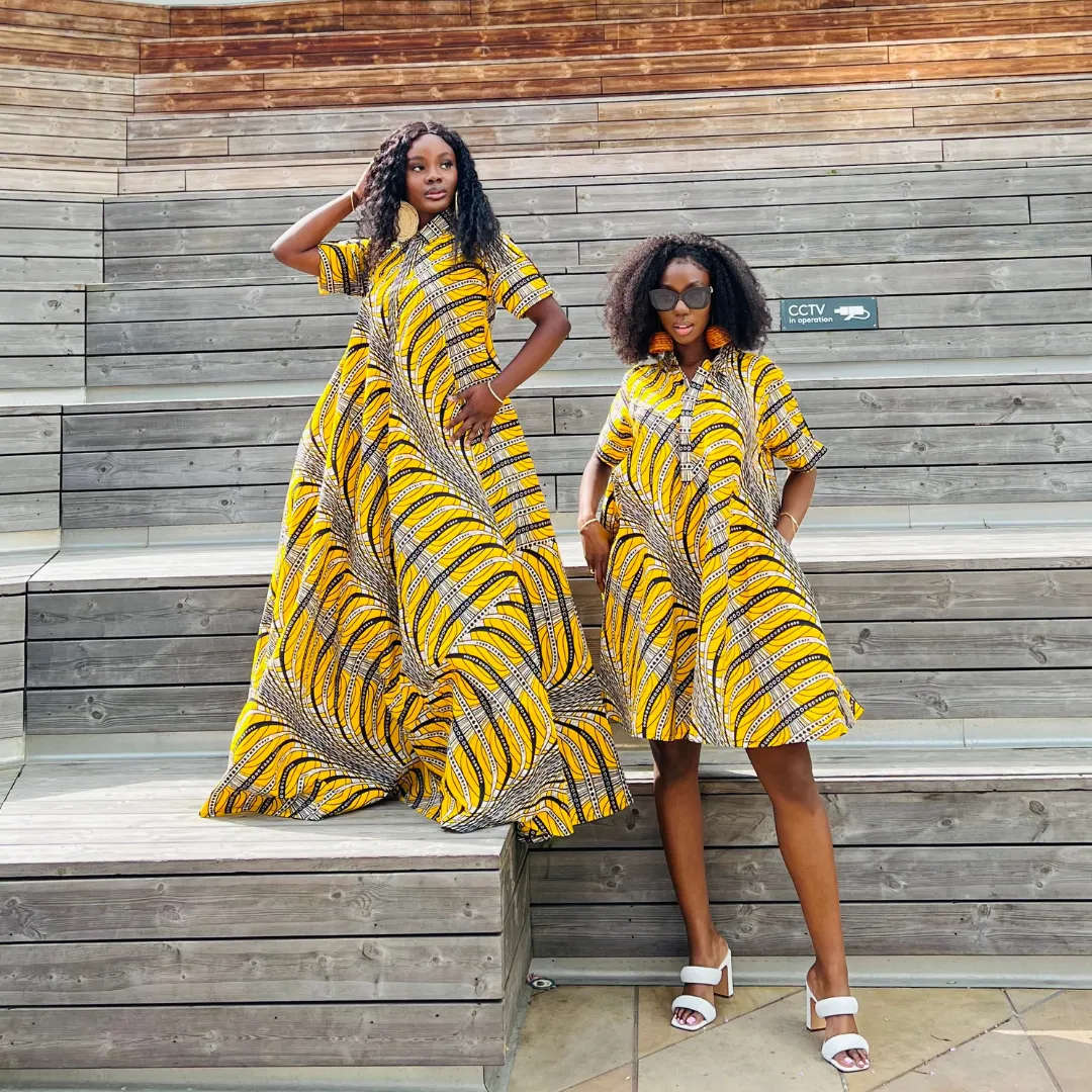 African Print Yellow Shirt Maxi Dress - Amirah