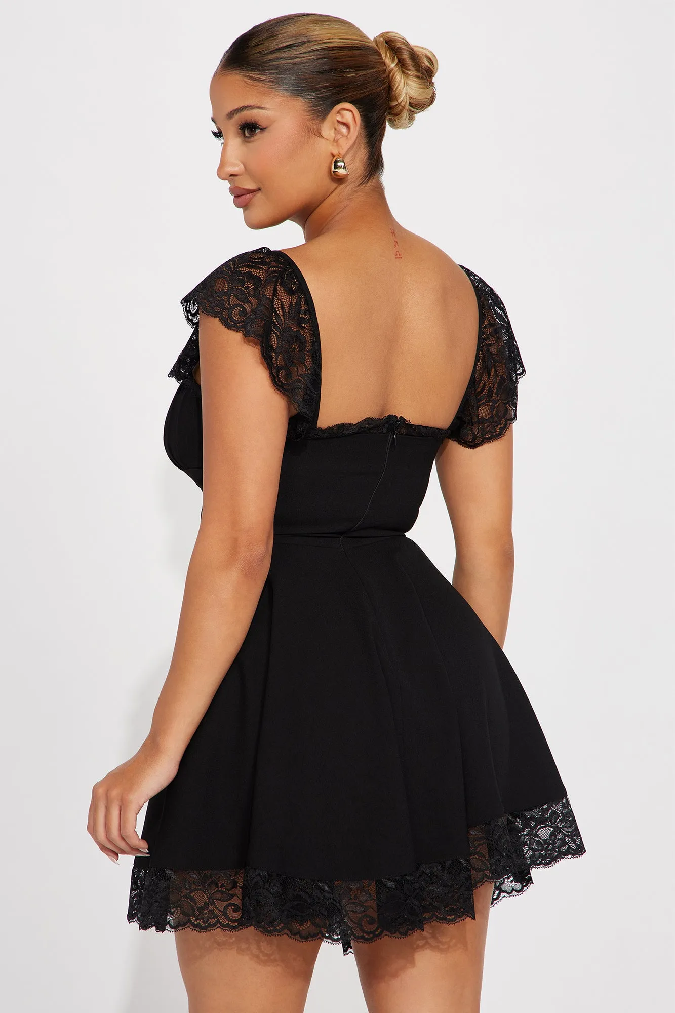 Alexandria Lace Trim Mini Dress - Black