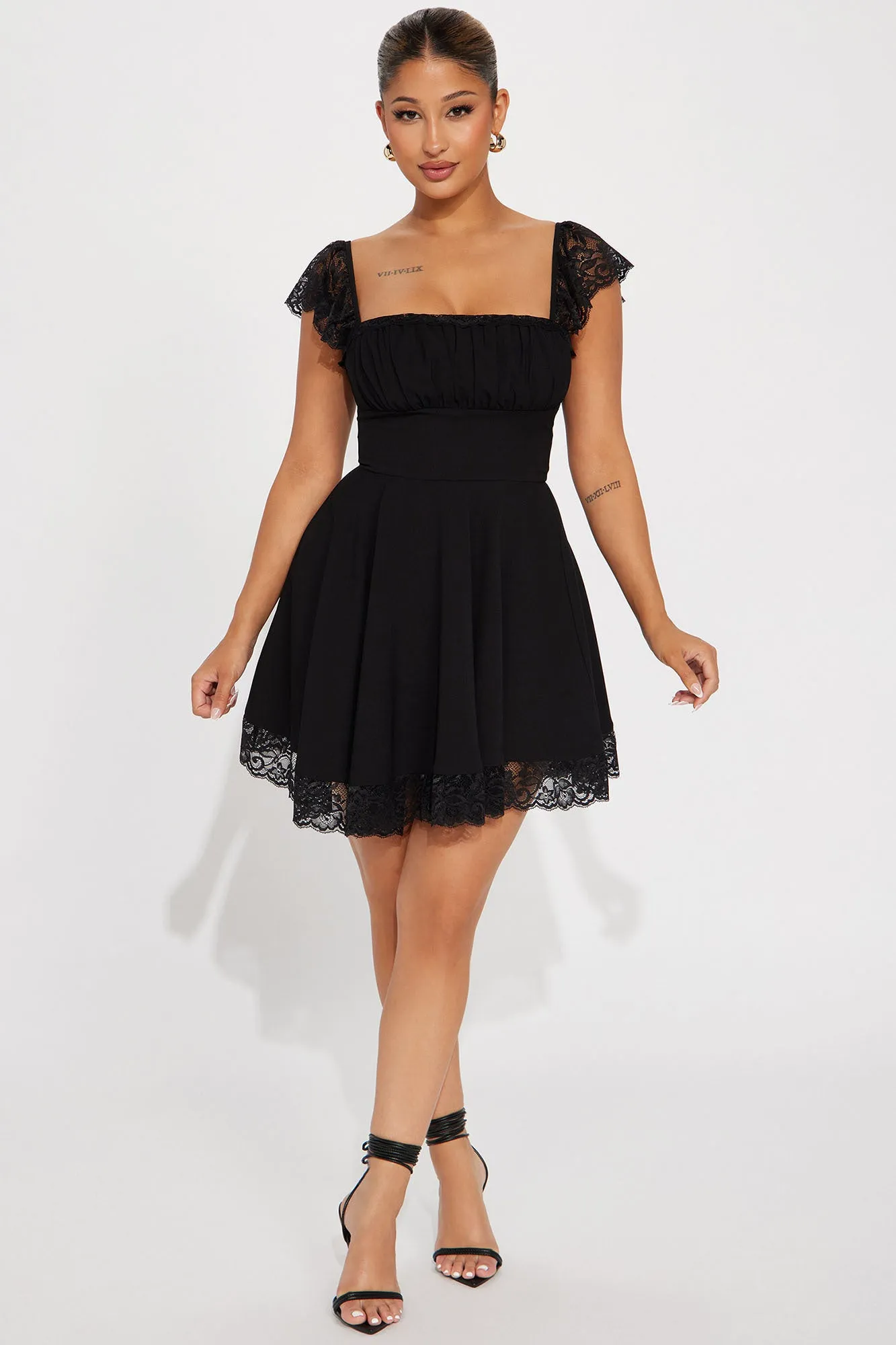 Alexandria Lace Trim Mini Dress - Black