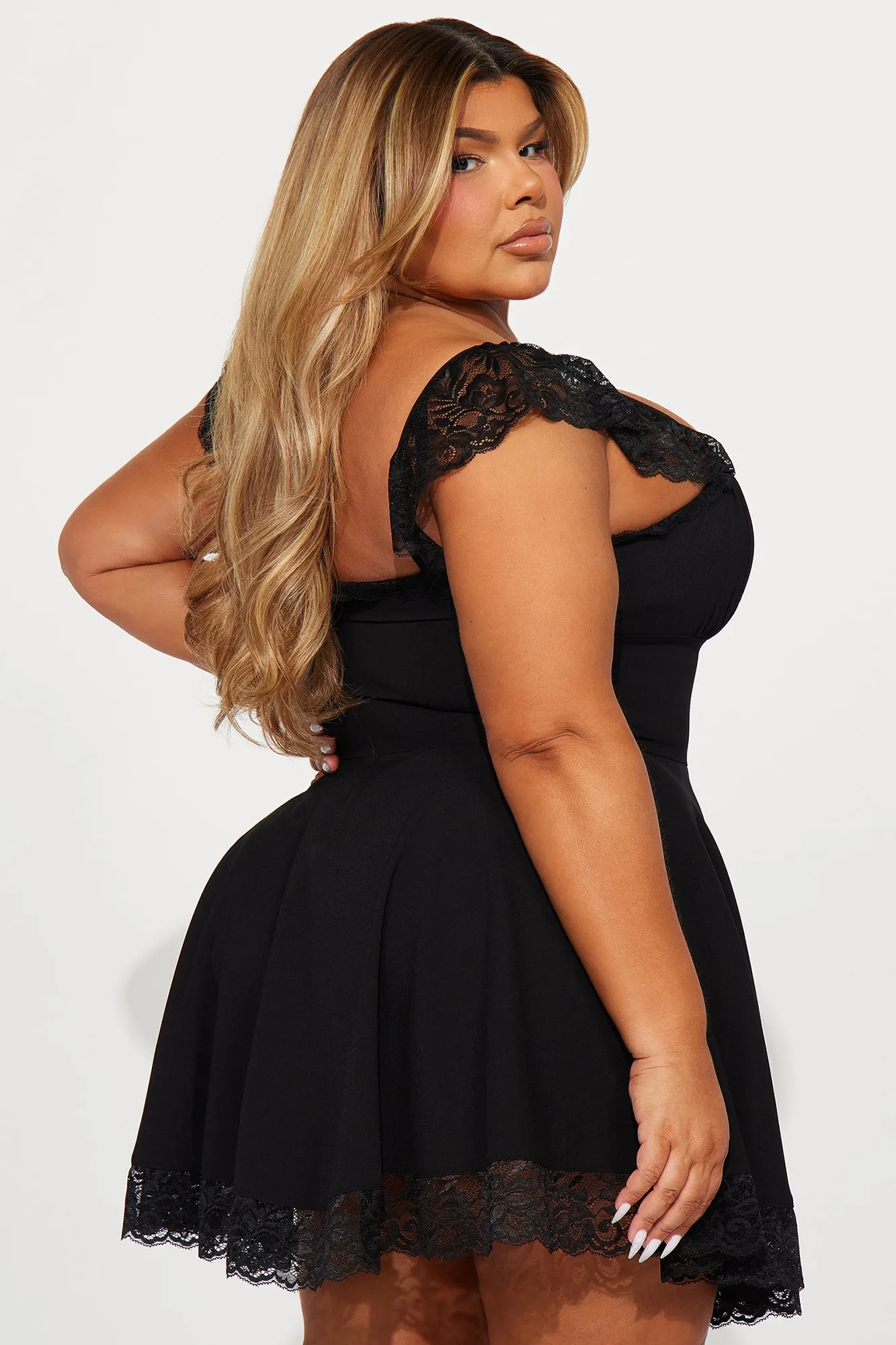 Alexandria Lace Trim Mini Dress - Black