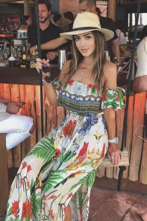 As seen on Farrah Britt Off The Shoulder Printed Long Maxi Dress