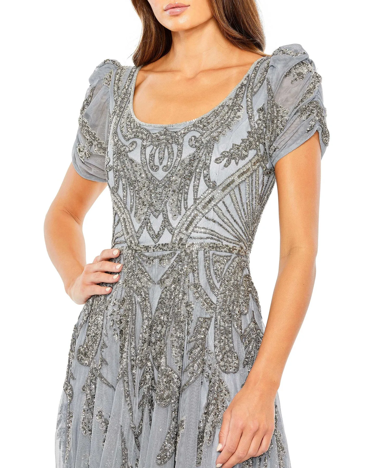 Beaded A-Line Tea Length Dress