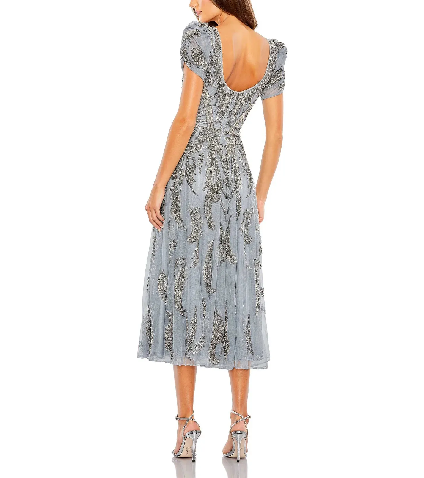 Beaded A-Line Tea Length Dress