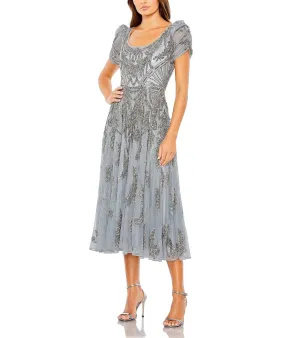 Beaded A-Line Tea Length Dress