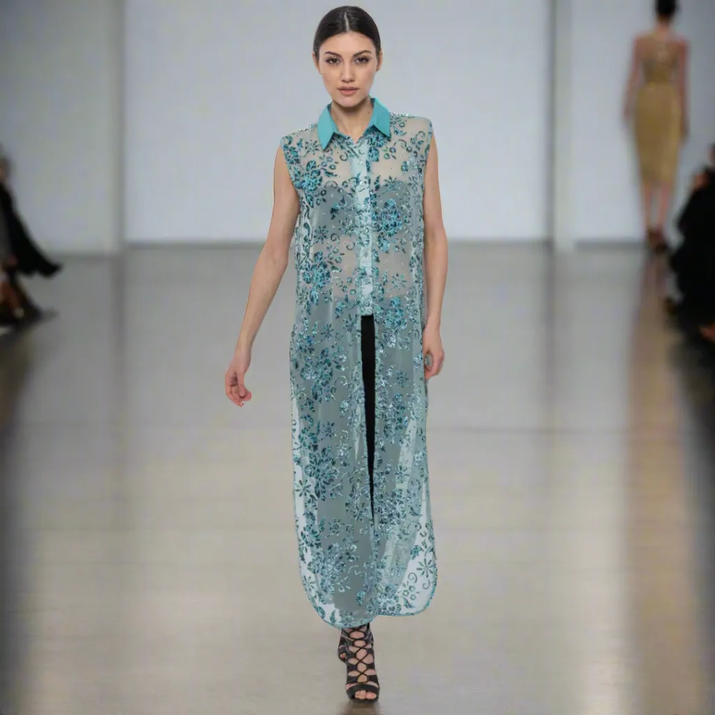 Beaded Velvet Maxi Shirt