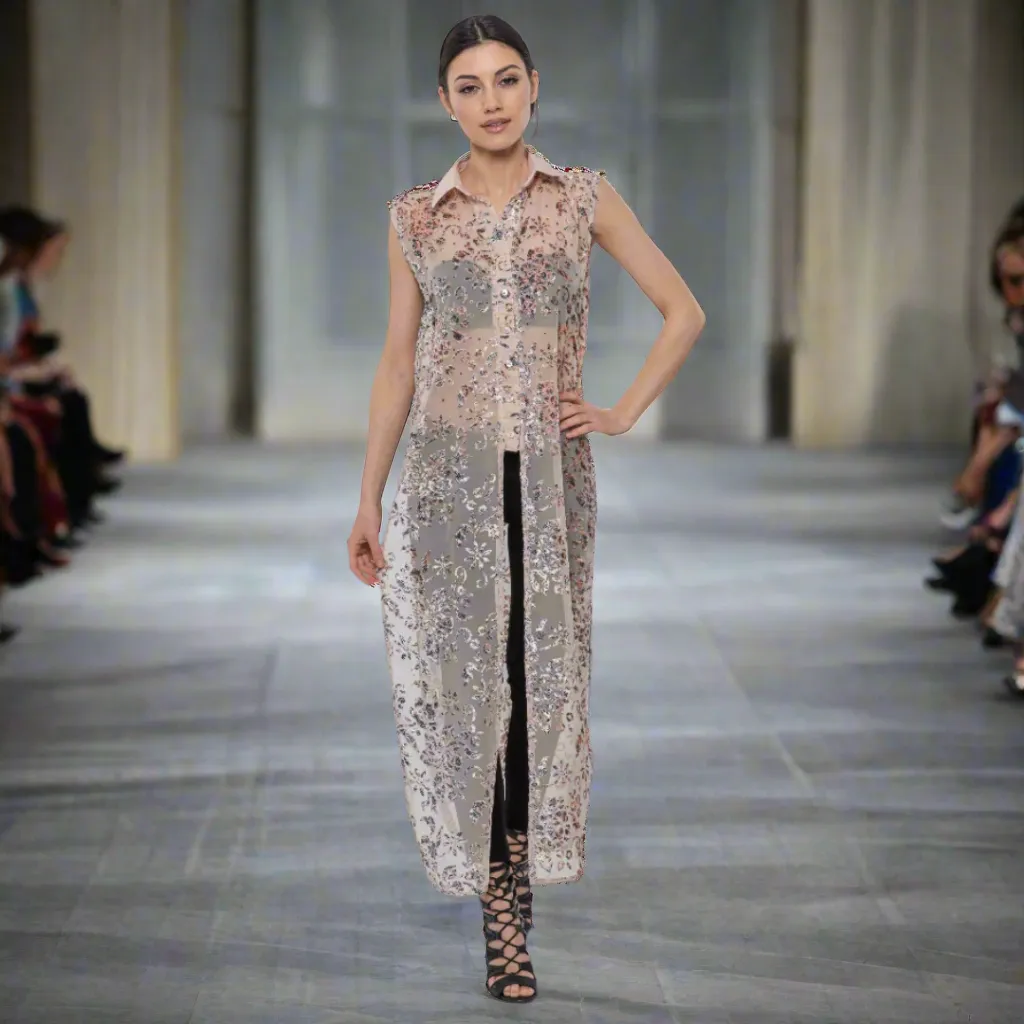 Beaded Velvet Maxi Shirt