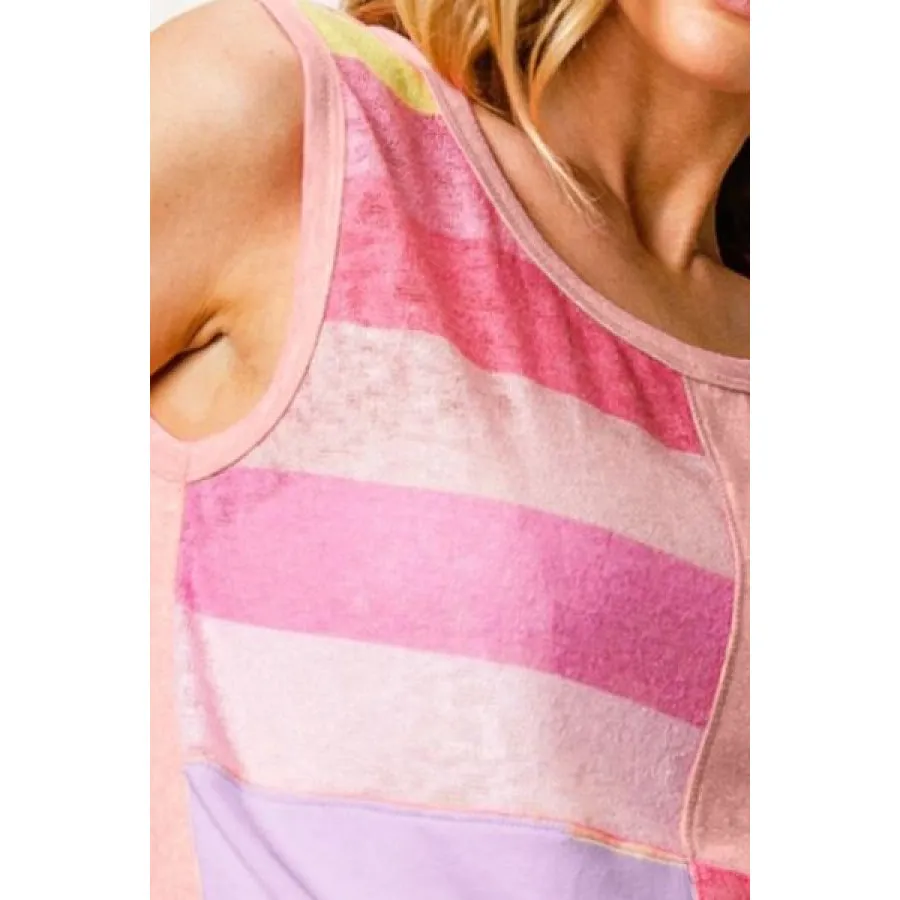 BiBi Color Block & Striped Round Neck Tank