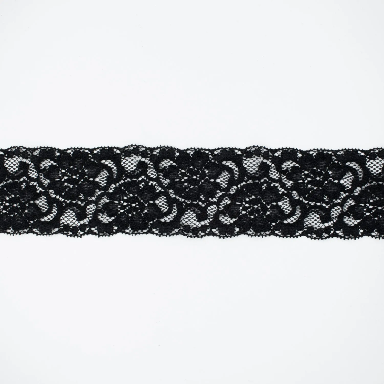 Black Stretch Raschel Lace Trim 60mm