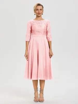 Blush Mother Of The Bride Dress Plus Size A Line Lace Top Tea Length Chiffon Mother Of The Bride Dresses