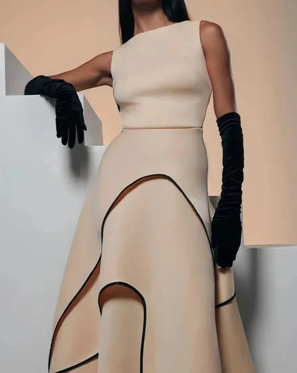 Boat Neck   Asymmetrical Ruffles A-Line Formal Dress