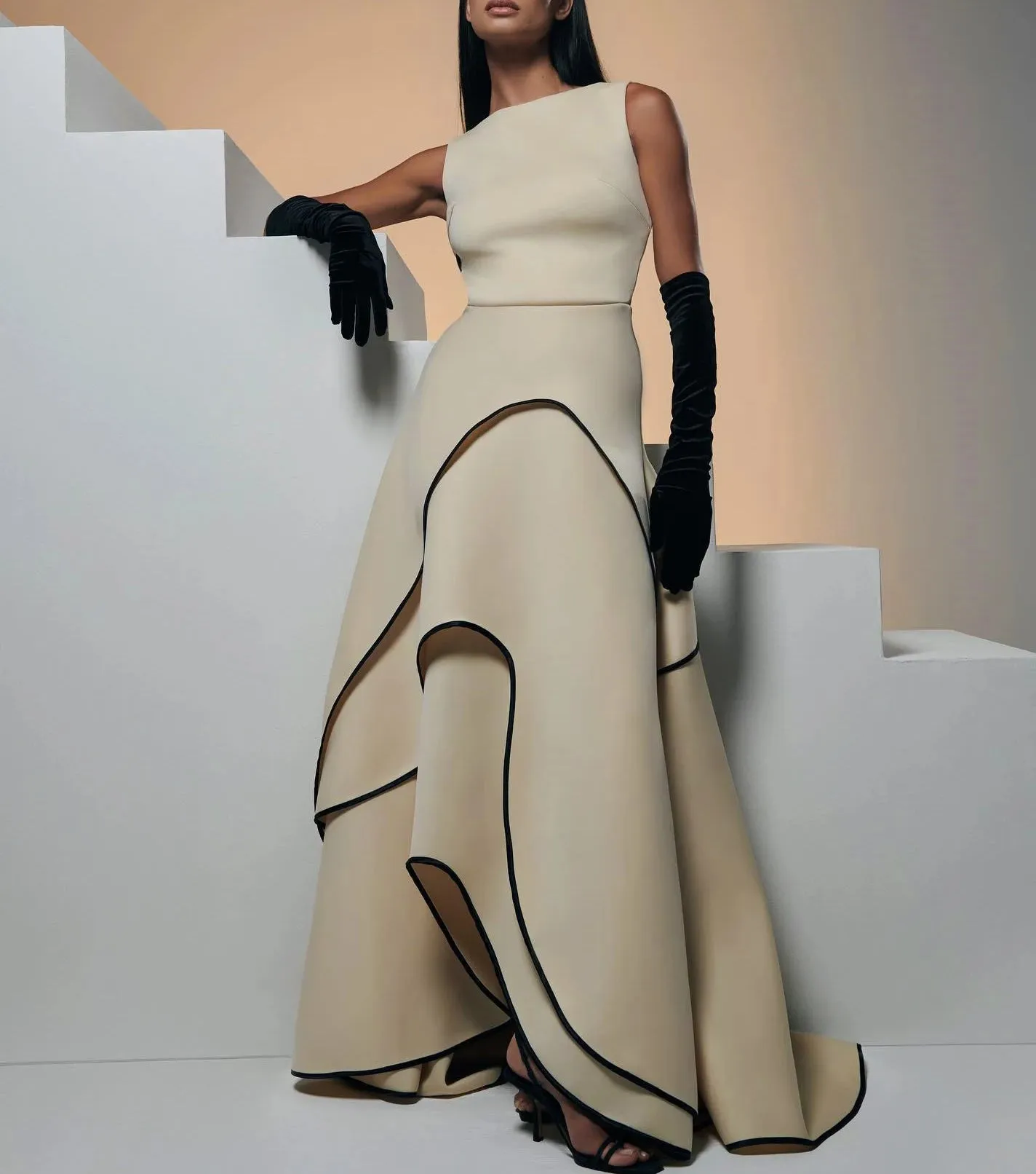 Boat Neck   Asymmetrical Ruffles A-Line Formal Dress