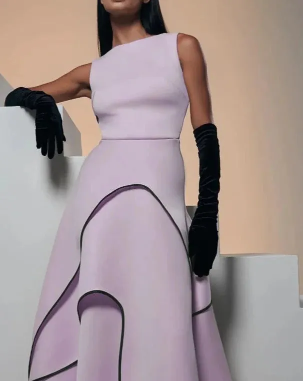 Boat Neck   Asymmetrical Ruffles A-Line Formal Dress