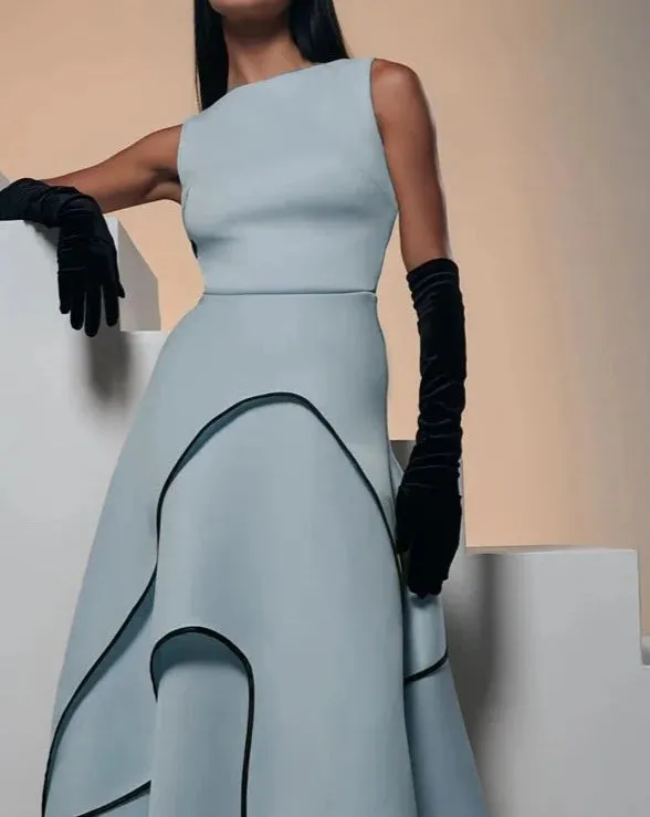 Boat Neck   Asymmetrical Ruffles A-Line Formal Dress