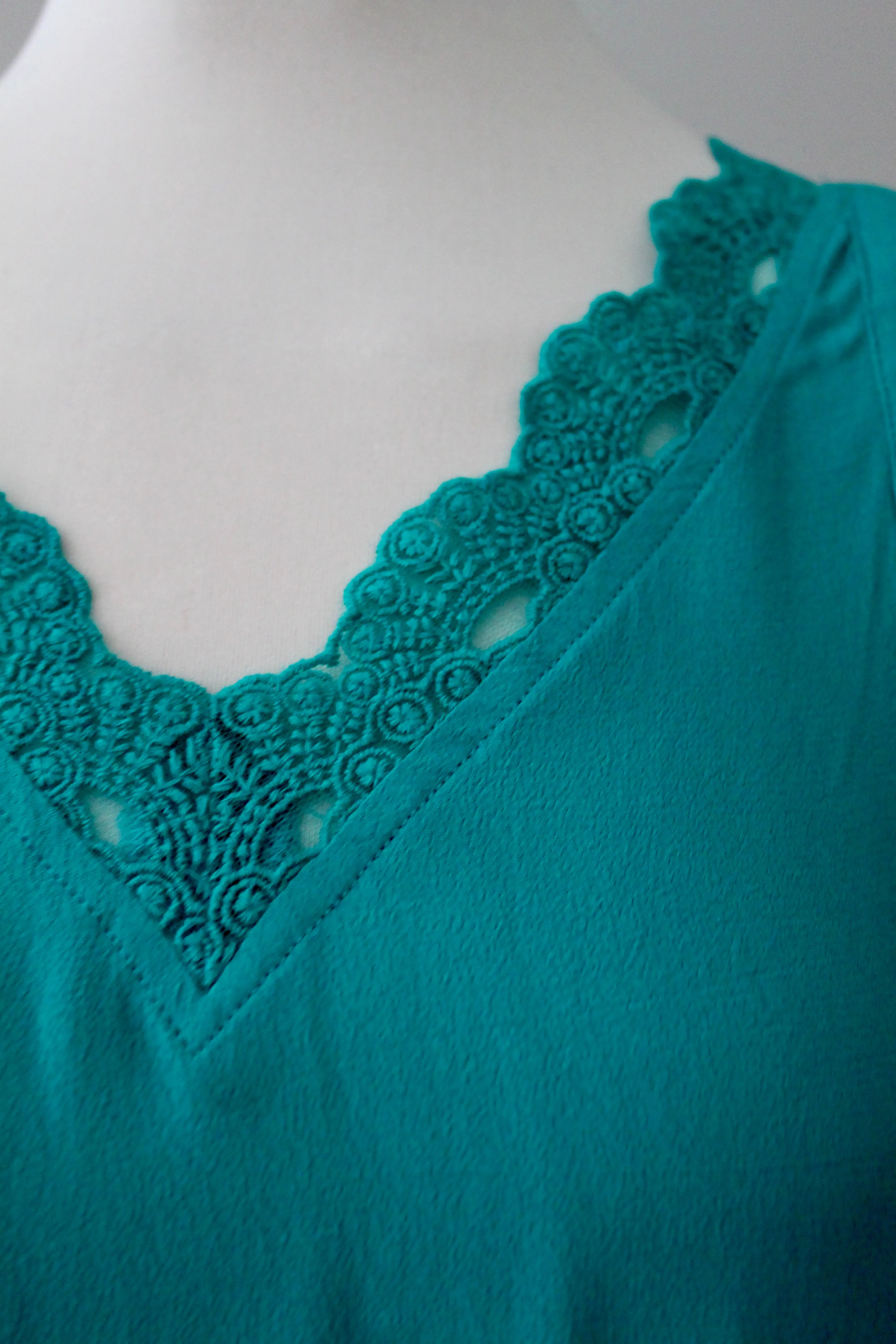 Bright Winter Teal Lace Blouse