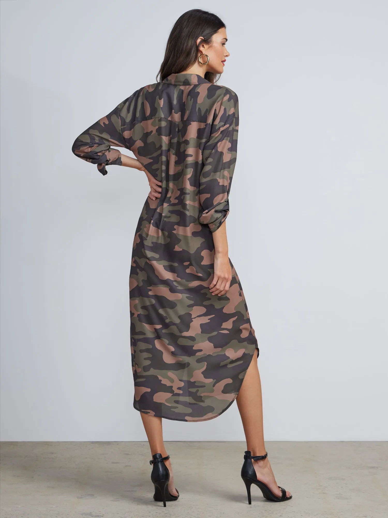 Camo Maxi Button Down Shirt Dress