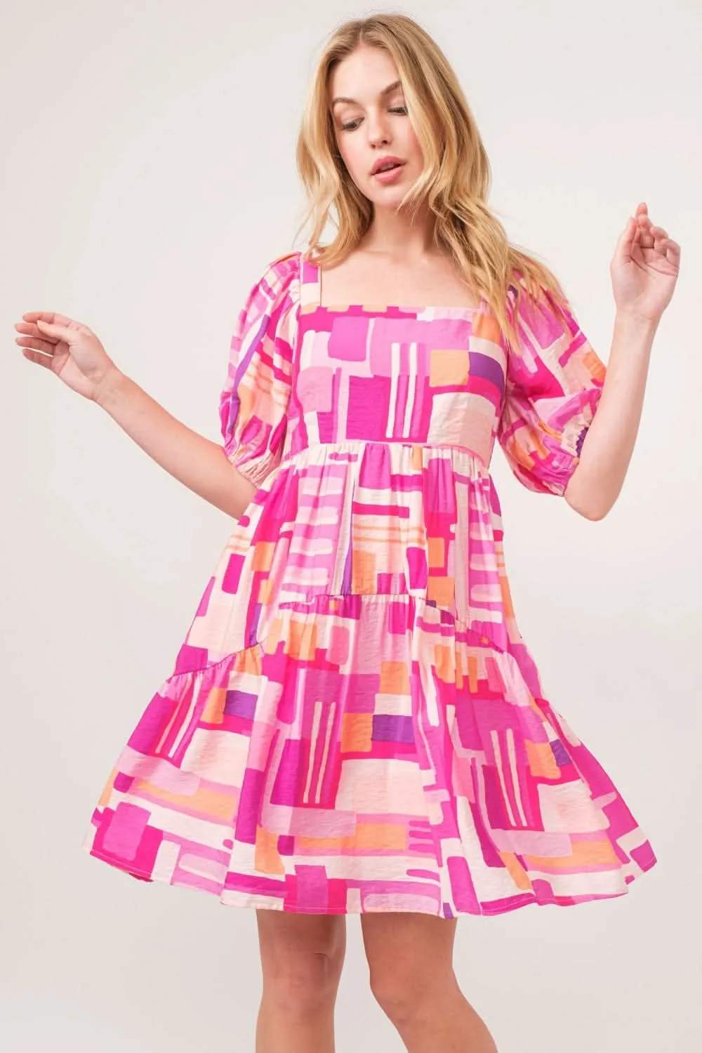 Color Block Puff Sleeve Dress