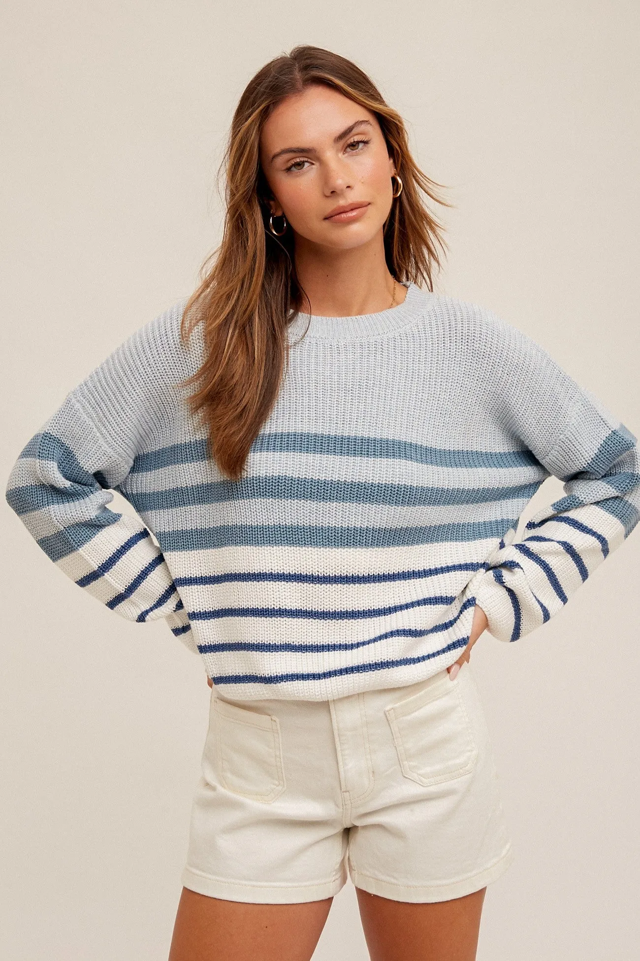 Color Block Striped Knit Sweater