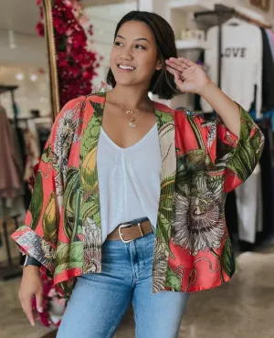 Coral Passion Flower Short Kimono