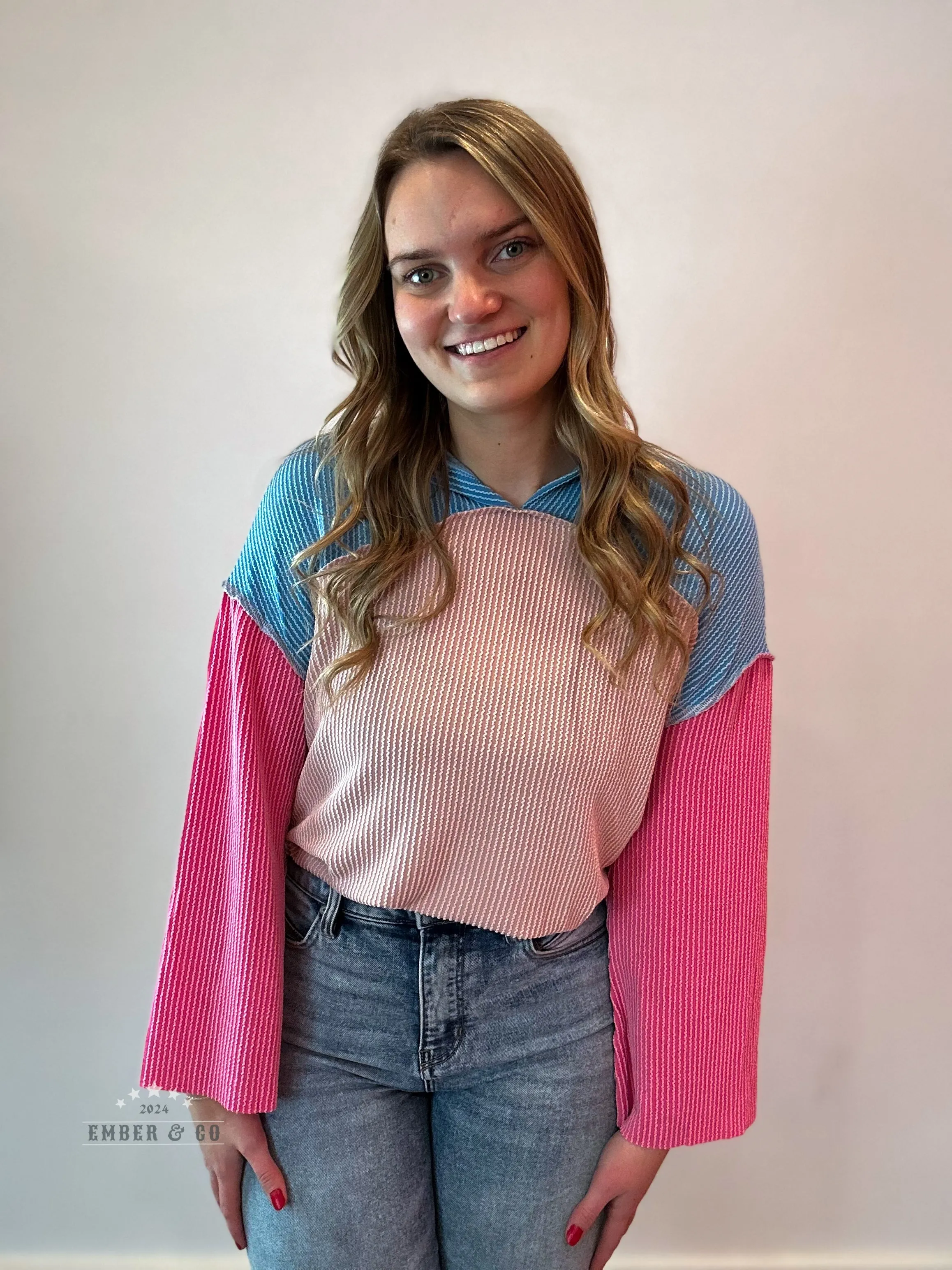 Corded Color Block Hoodie