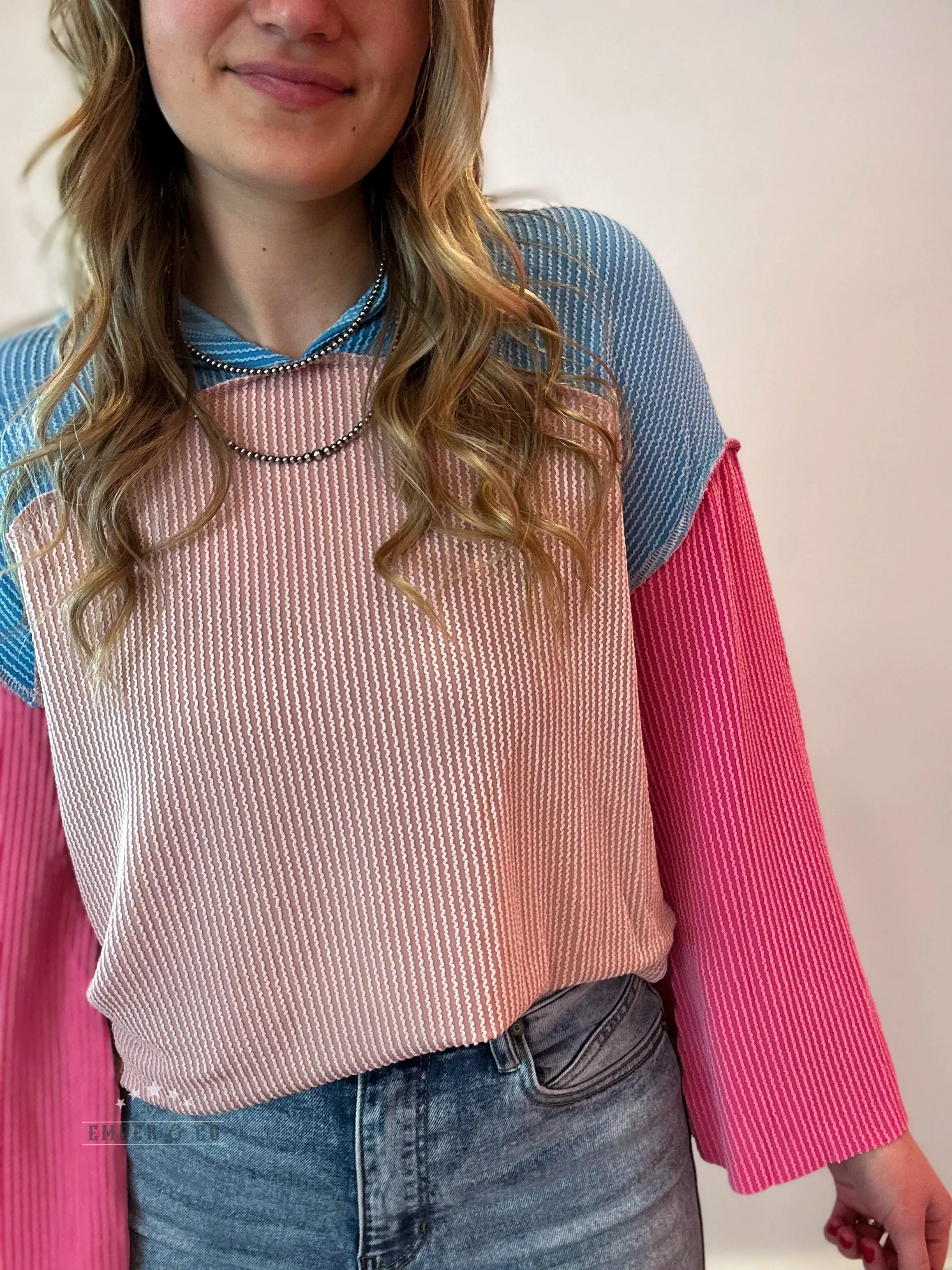 Corded Color Block Hoodie