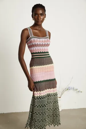 Daphn contrast-color knitted midi dress