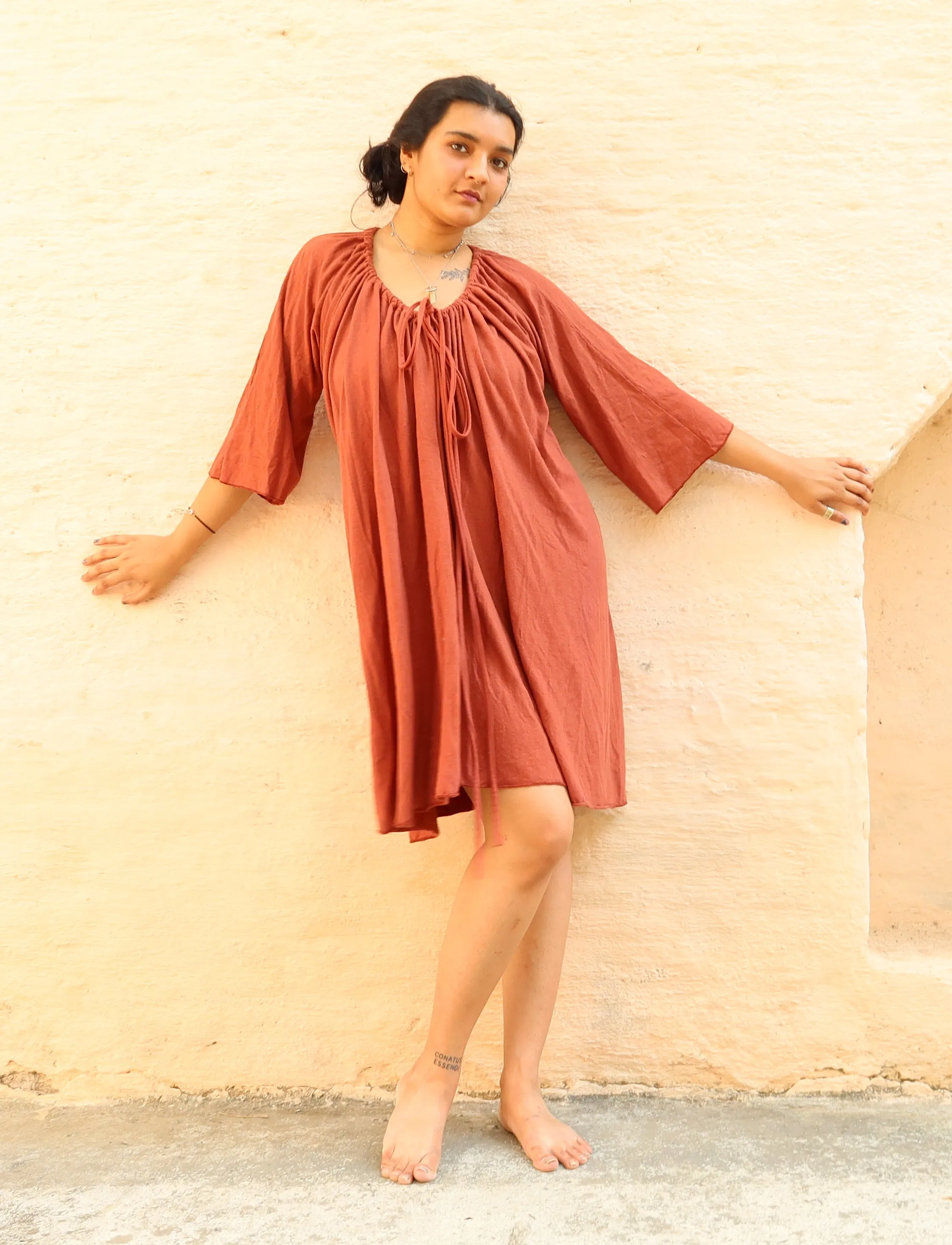 Drawstring Wrap Kimono Simplicity Below Knee Dress