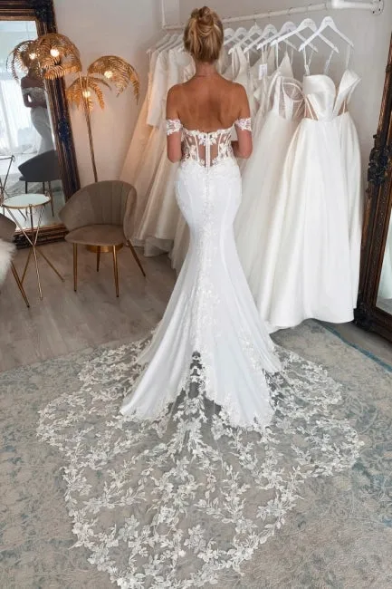 Elegant Long Mermaid Off-the-shoulder Wedding Dresses With Lace