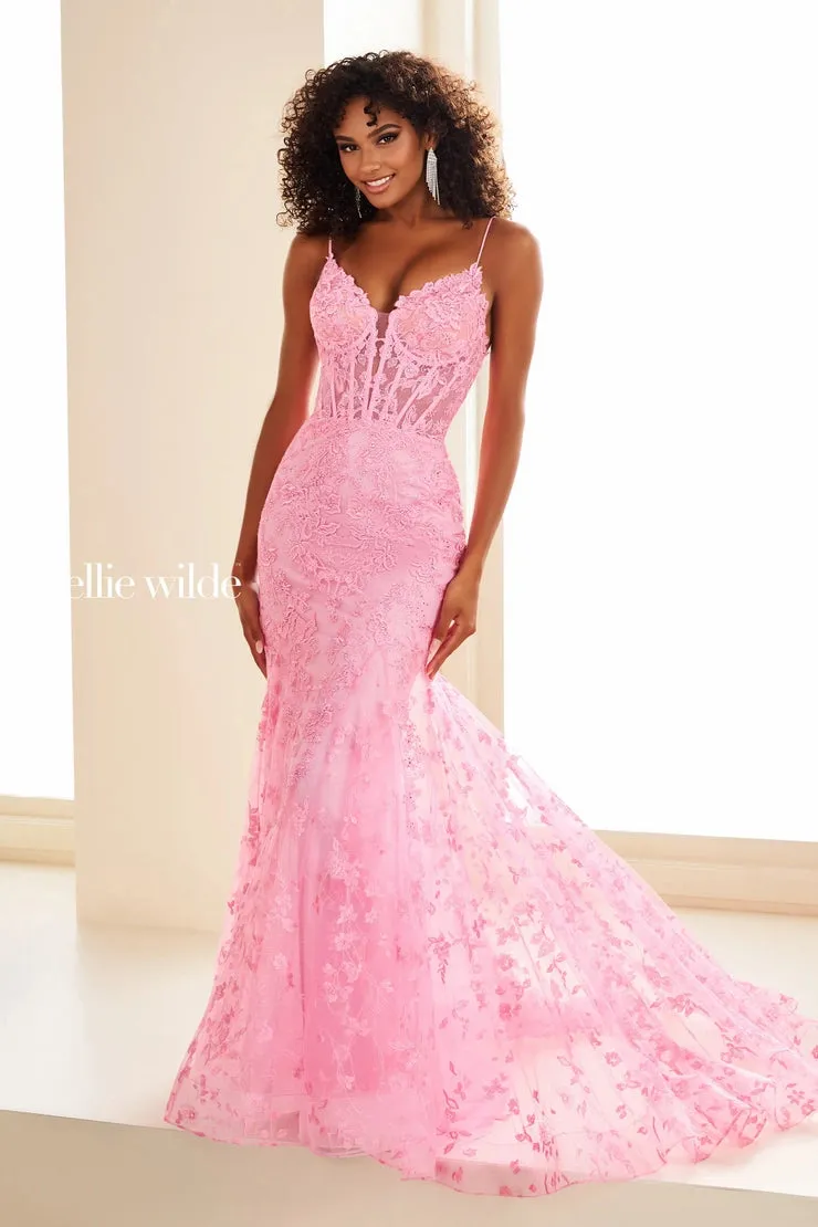 Ellie Wilde EW36008 Size 0 Sage Long Lace Mermaid Corset Prom Dress Formal Evening Gown V Neck Train