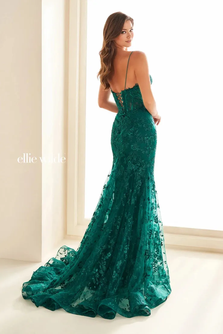 Ellie Wilde EW36008 Size 0 Sage Long Lace Mermaid Corset Prom Dress Formal Evening Gown V Neck Train