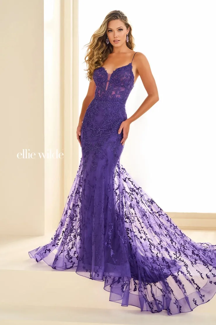 Ellie Wilde EW36008 Size 0 Sage Long Lace Mermaid Corset Prom Dress Formal Evening Gown V Neck Train